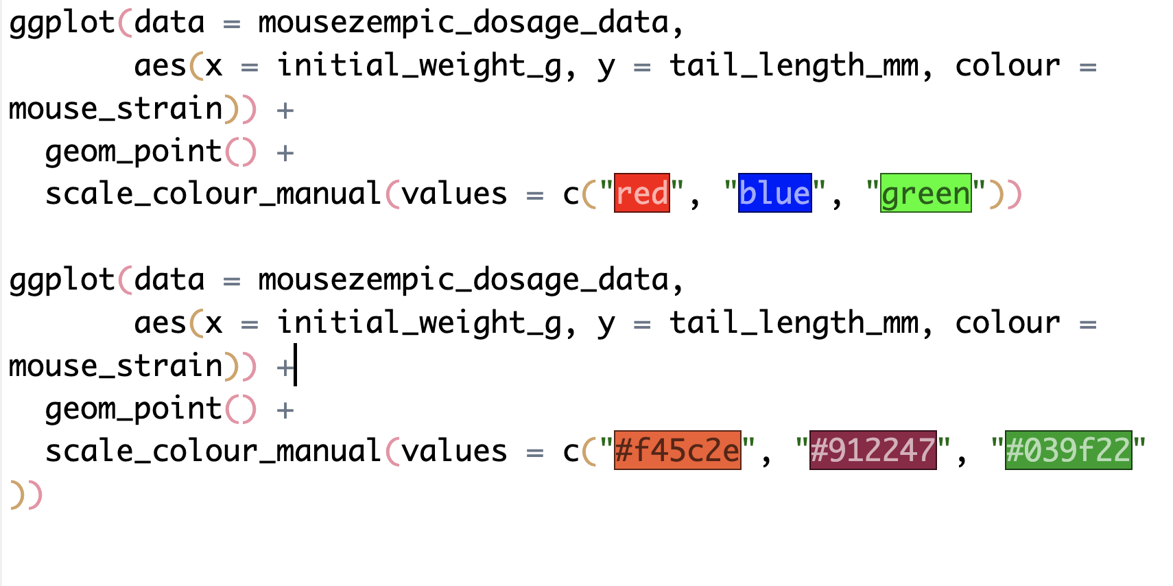 RStudio colour highlighting