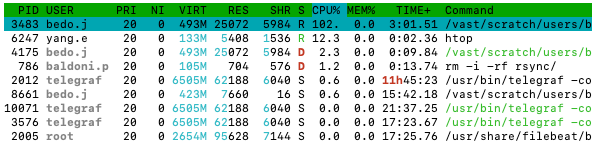 Process list and fields from htop